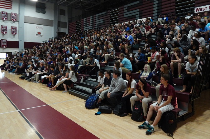Students listening to Patricia McCormick