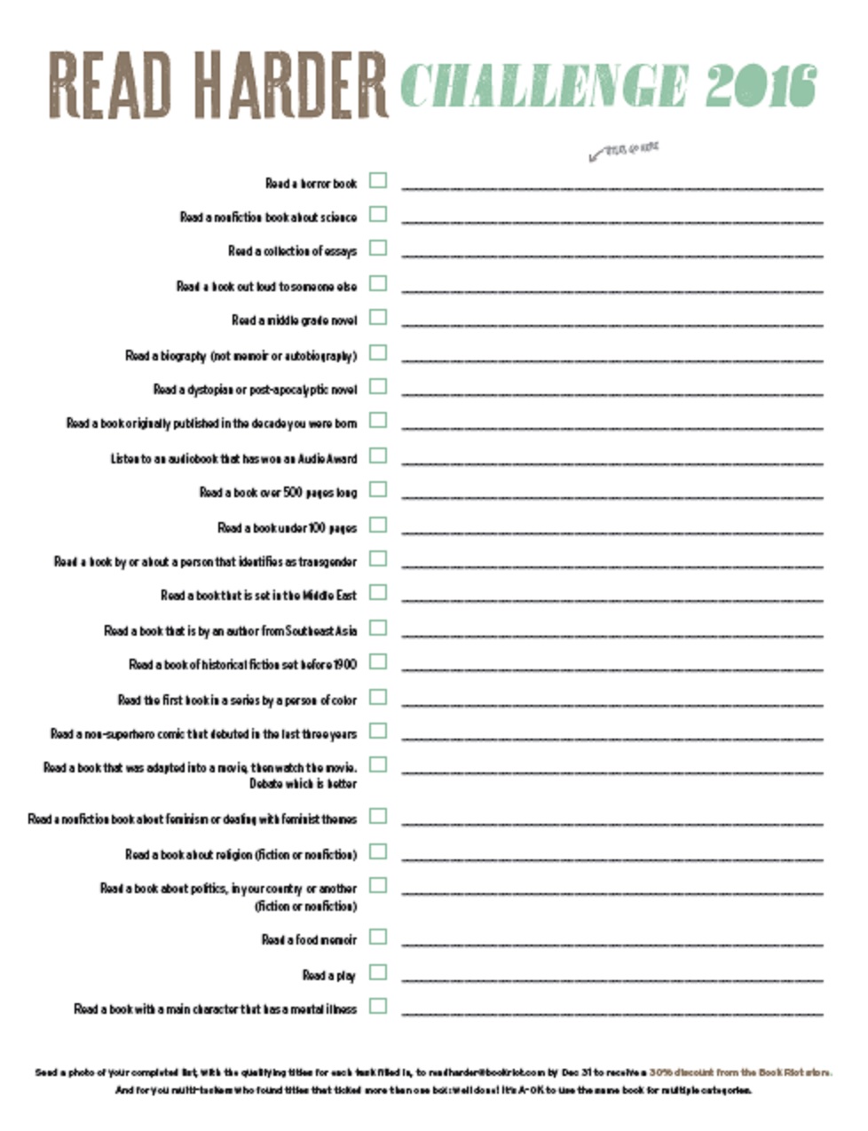 2016 Read Harder Challenge