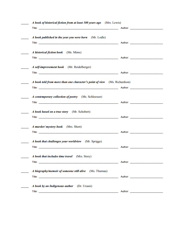 2021 BW English Dept Reading Challenge 2