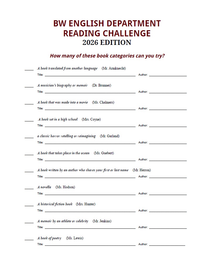 2026 BW English Department Reading Challenge A
